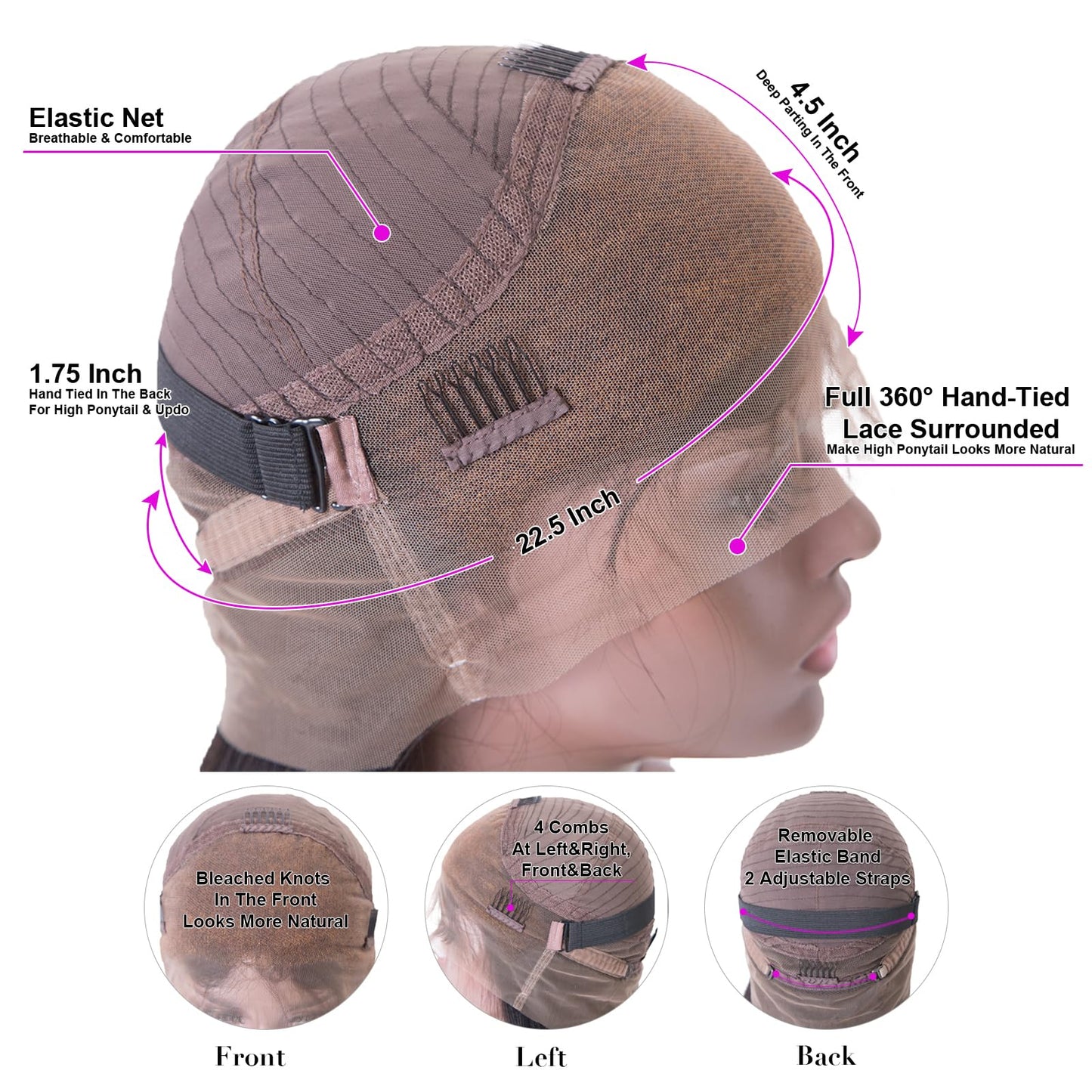 KUN Glueless Human Hair Wigs for Black Women Straight Human Hair 360 Lace Wigs Pre Plucked Bleached Knots Lace Front Wig 150% De