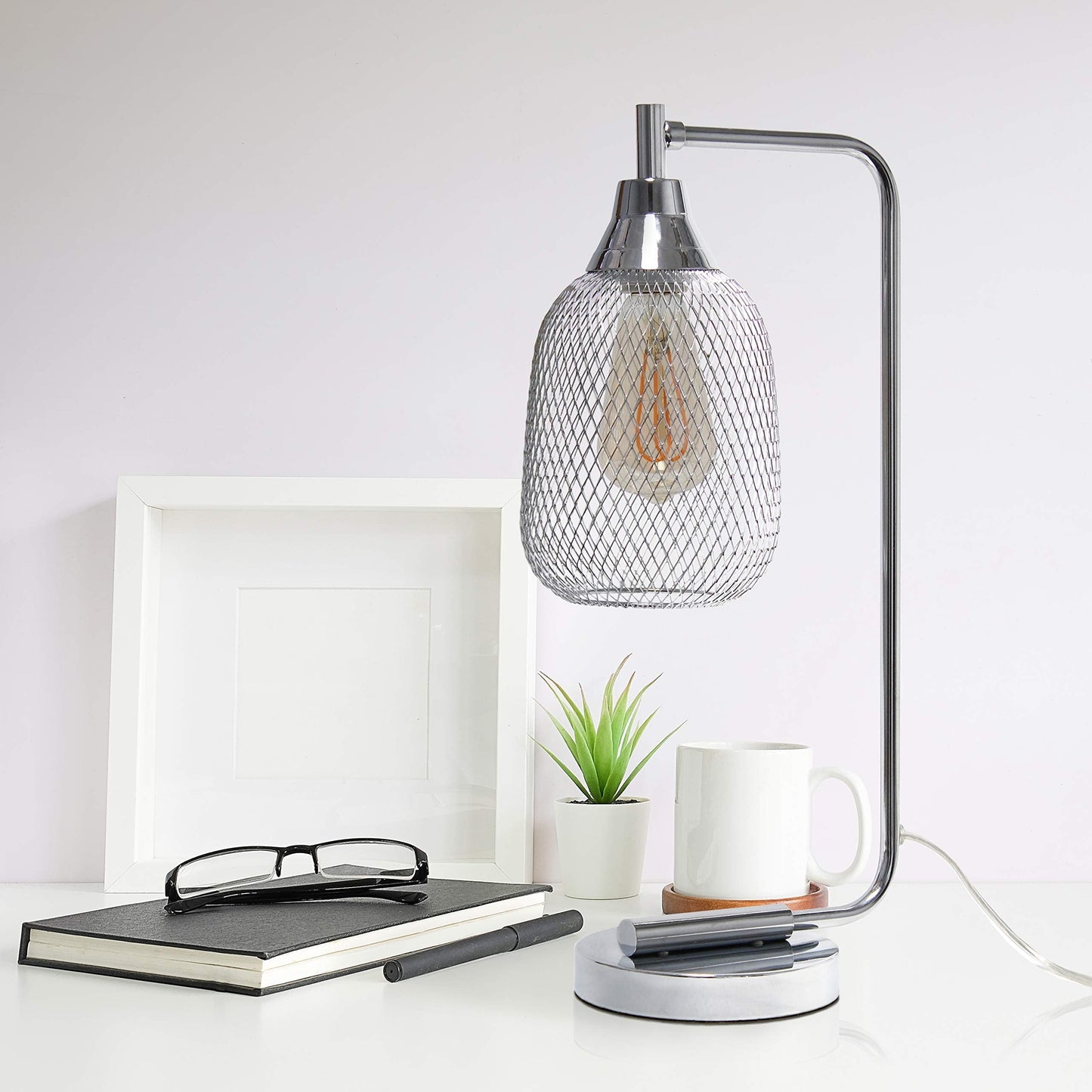Simple Designs LD1060-CHR Table Lamp, Mesh Wire, Iron, Chrome, No Bulb