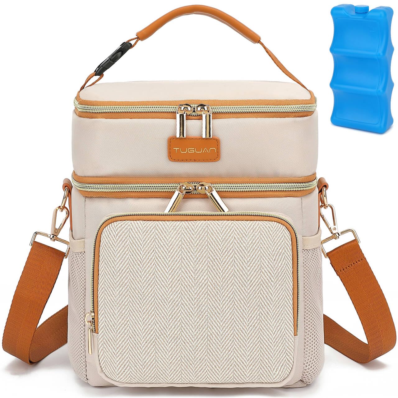 Double Layer Breastmilk Cooler Bag with Ice Pack Insulated Travel Bag for Baby Bottle Breast Milk Storage & Feeding Fits 6 Bottles Up to 9 Ounces Portable Leakproof Bottle Bag for Travel Daycare Beige