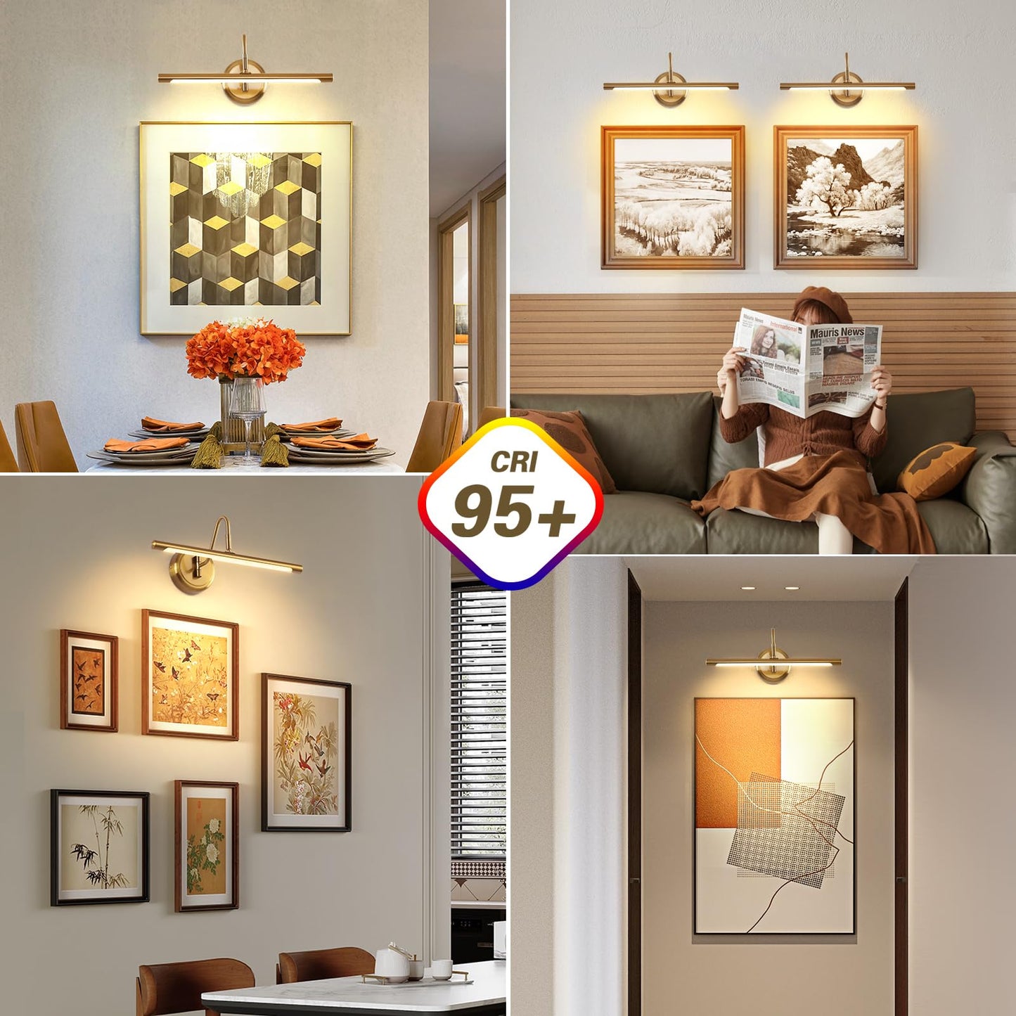JOOSENLUX Picture Light LED Wall Lamp 16.5in Brass 9W 3000K Hardwired Swing Arm Model 7940
