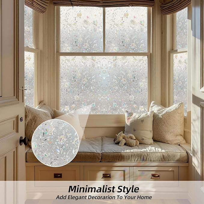 Frosted Glass Window Privacy Film Decorative, Bathroom Window Privacy Film for Glass Windows Cover, Static Cling, Removable, Reusable, Anti-UV, Heat Blocking, with Tools 23x78inch