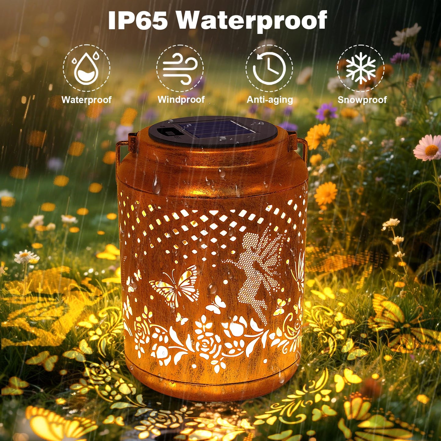Solar Lanterns Outdoor Hanging Lantern Lights  Fairy Butterfly Metal Decor Lantern Waterproof Solar Lights Led Decorative Outside For Garden Yard Patio  Birthday Gifts For Mom Grandma Women Christmas