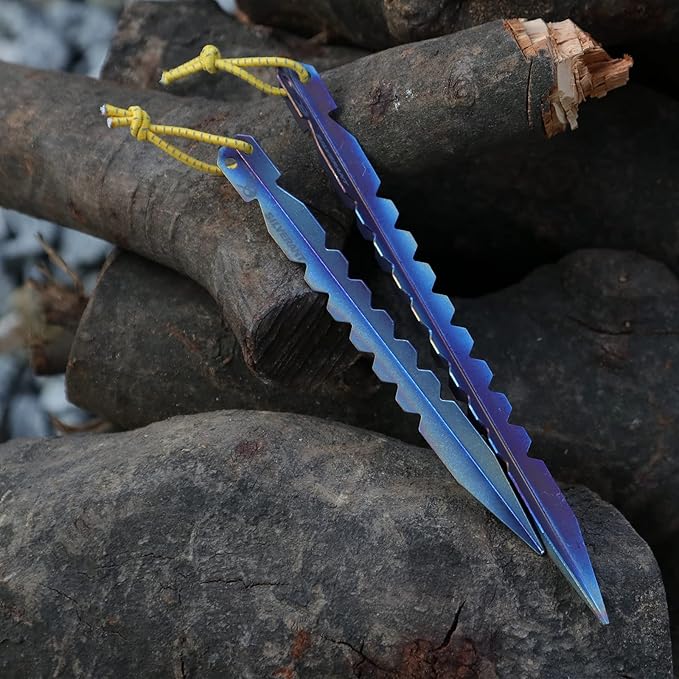Titanium Tent Stakes, Heavy Duty Tent Spikes Ultralight Tent Pegs with Hook Canopy Stakes for Camping, Backpacking, Gardening-Medium Size-6Pcs