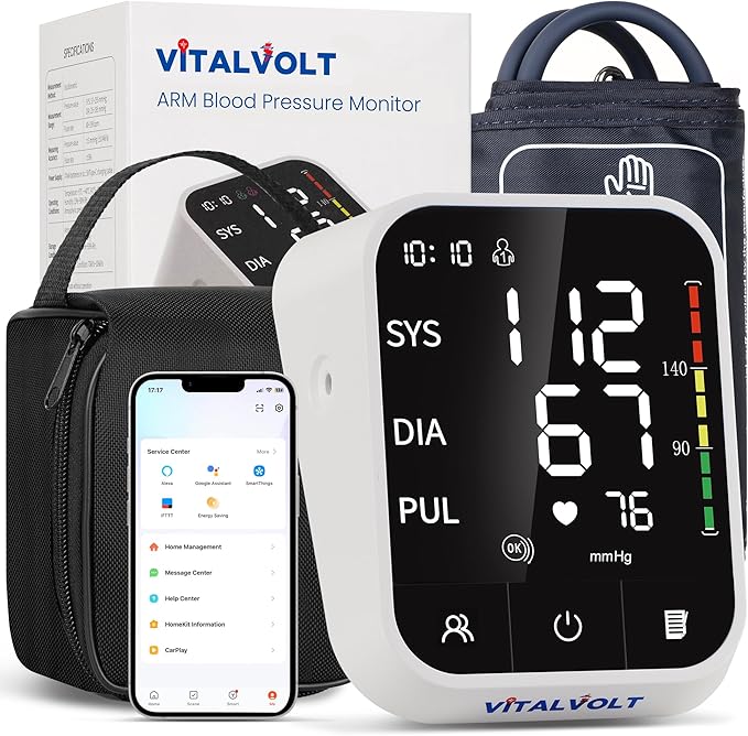 VitalVolt Smart Ai Blood Pressure Monitor for Home Use, Automatic Arm BP Machine with Large Adjustable Cuff (8.7-17”), Blu...