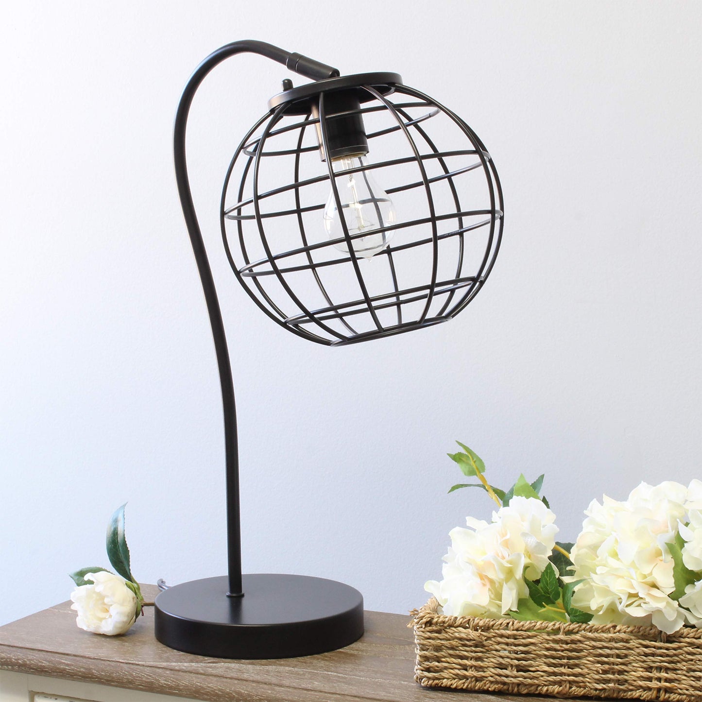 Elegant Designs Lt2068-Blk Metal Table Desk Lamp, Black Caged Design