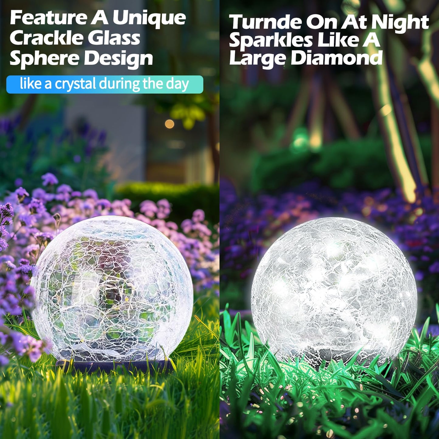 Coroor Garden Solar Ball Lights - 50 Led  ed Glass Globe, Waterproof, 4.7 White, 2 Pack For Outdoor Pathway & Lawn Decor