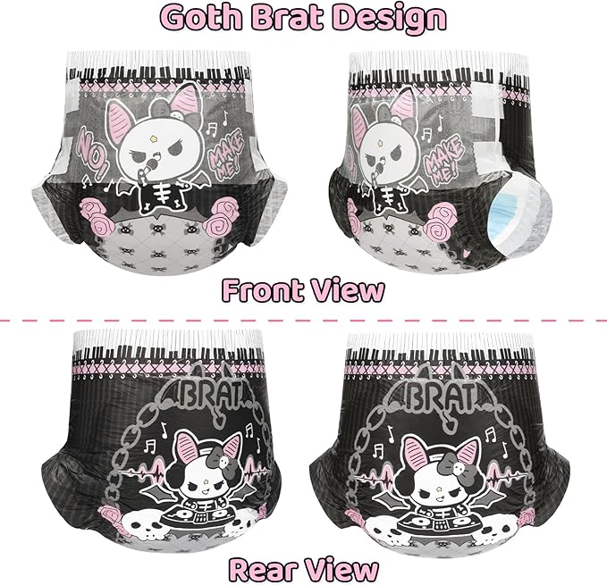 Littleforbig Ultra Absorbent 7000 mL Adult Printed Diaper 10 Pieces - Goth Brat (Medium 28"-38")
