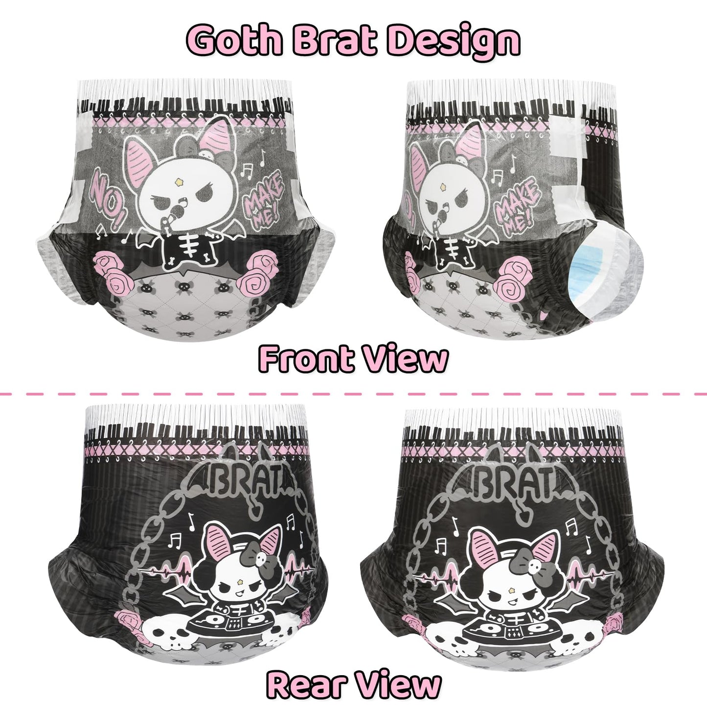 Littleforbig Ultra Absorbent 7000 mL Adult Printed Diaper 10 Pieces - Goth Brat (Medium 28"-38")
