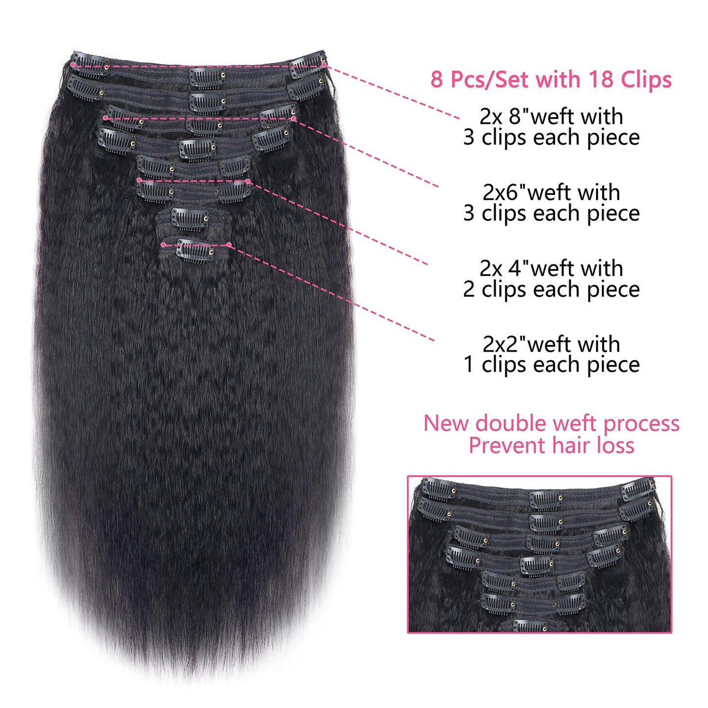 Mihugass Clip in Hair Extensions Real Human Hair Clip Ins 100% Unprocessed Brazilian Virgin Hair Clip Ins Kinky Straight Hair Cl