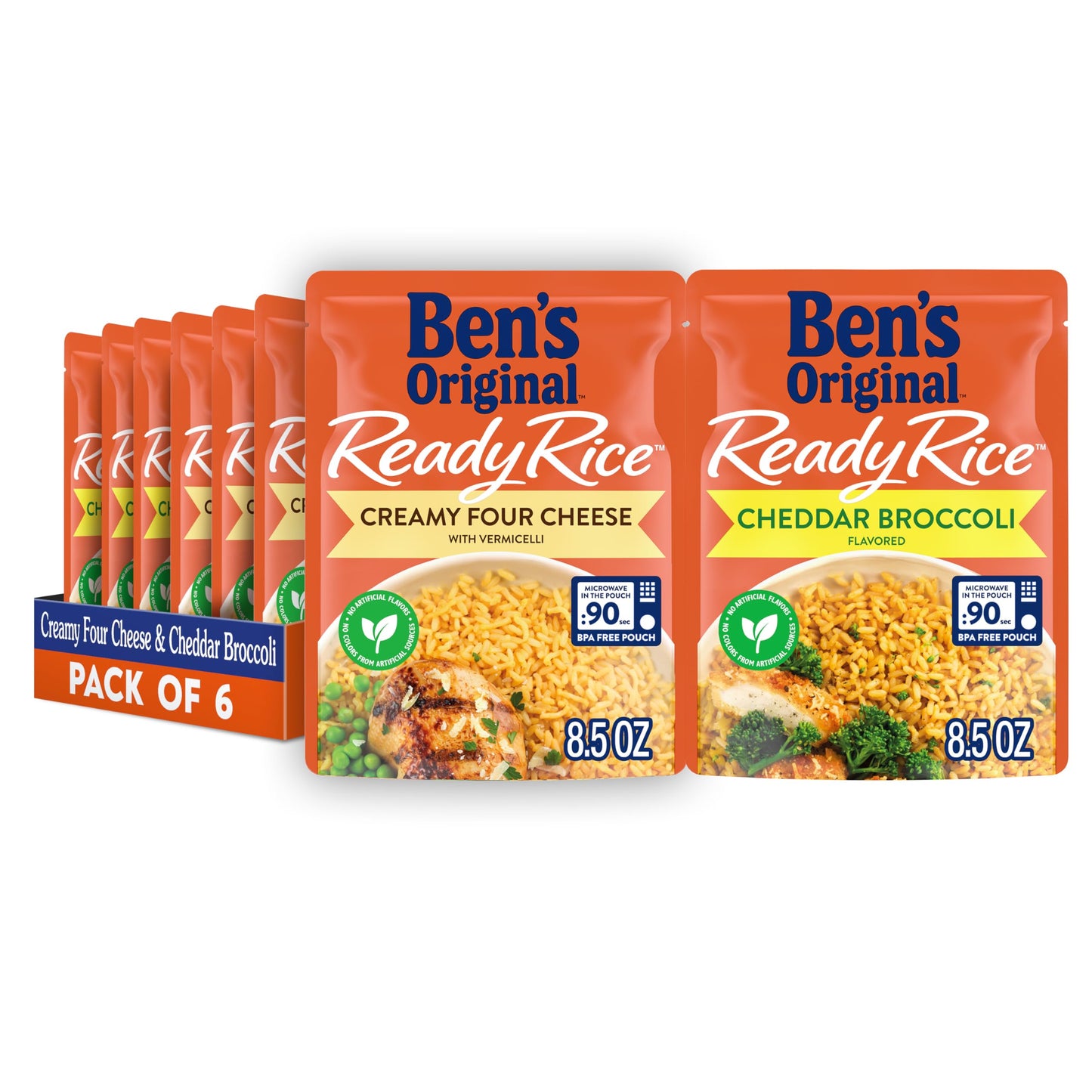 BEN S ORIGINAL Ready Rice Creamy Four Cheese and Cheddar Broccoli Variety Pack, Easy Dinner Sides, 8.5 OZ Pouch (Pack of 6)