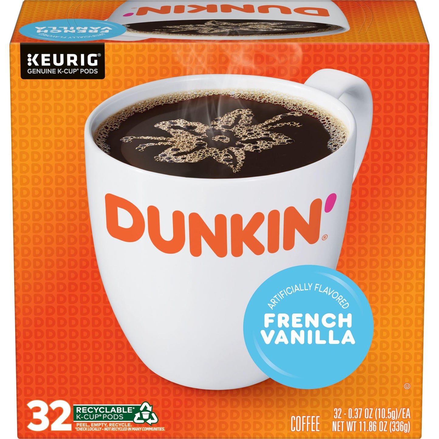Dunkin French Vanilla Flavored Coffee, 32 Keurig K-Cup Pods