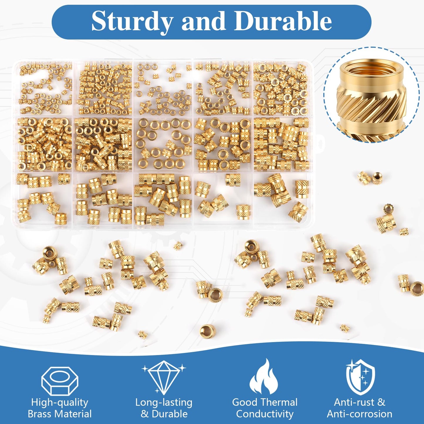 420 Pcs Threaded Inserts, M2 M2.5 M3 M4 M5 M6 Brass Heat Set Inserts for Plastic, Metric Knurled Nuts Insert Assortment Kit for 3D Printing Components