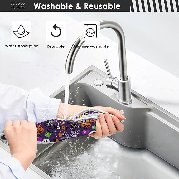 Happy Halloween Purple Faucet Sink Mat for Kitchen 2 Pack Spooky Ghost Pumpkin Bat Witch Bathroom Drying Mat Absorbent Splash Water Catcher Mats Microfiber Cloth Drip Protector Splash Pad 30x5 Inches