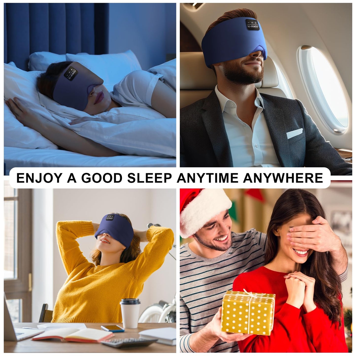 LC-dolida Sleep Mask with Bluetooth Headphones, Ice Silk Sleep Headphones with Bluetooth 5.4, Total Blackout Eye Mask for Sleeping, Sleep Soft Mask for Women Men, All Night Sleep, Travel(Navy)