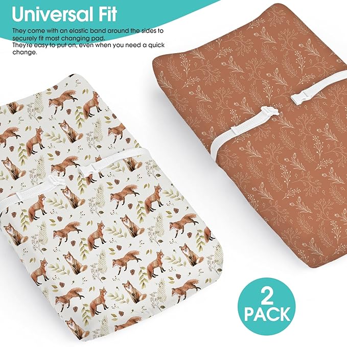 BROLEX Changing Pad Covers for Baby: Boy Girls Ultra Stretchy Soft 2 Pack, Fox Foliage
