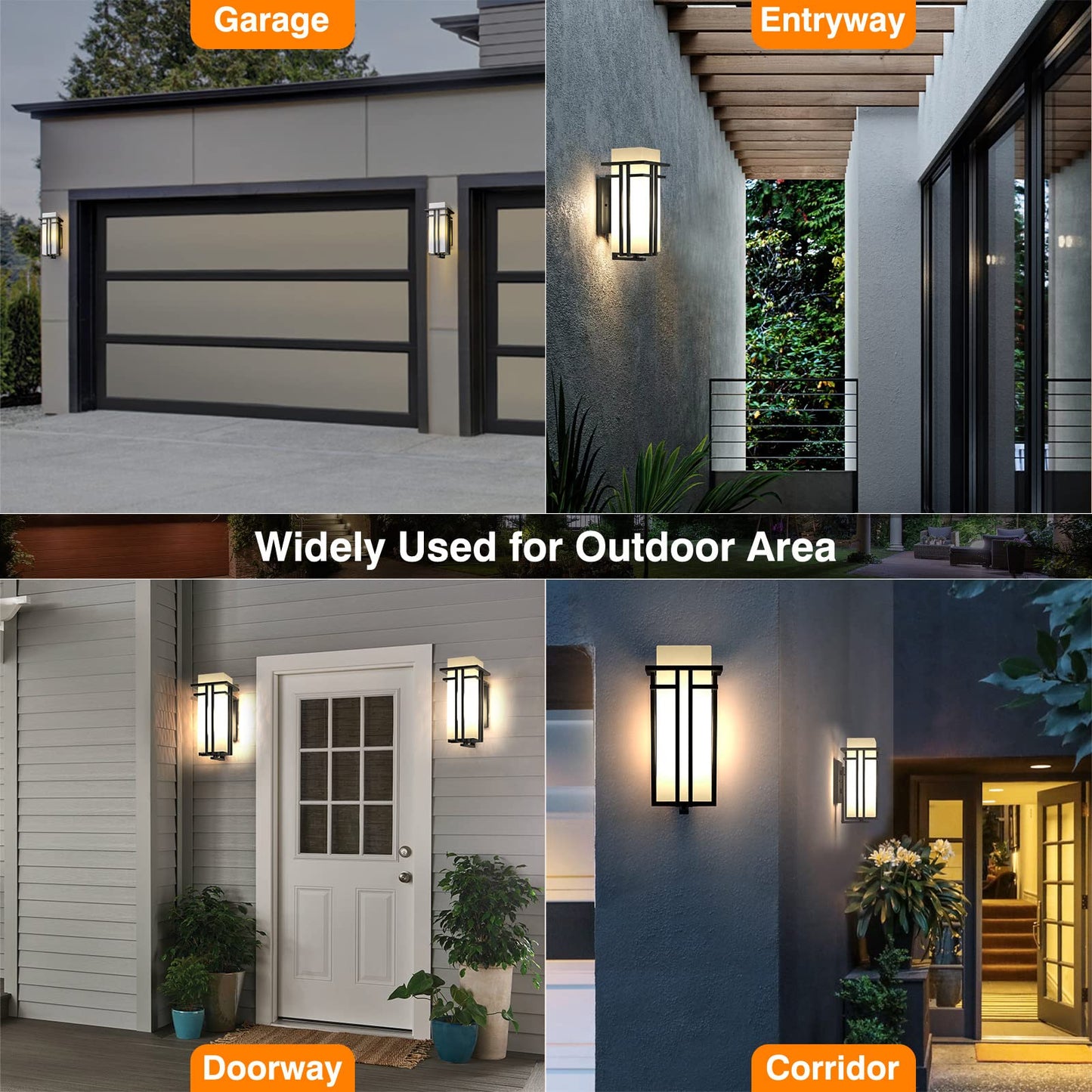 Yoenecea Outdoor Wall Lights, 17H Aluminum & Frosted Glass Lantern, Black, Model Yx-Bd01, Modern Design For Porch, Garage, Patio