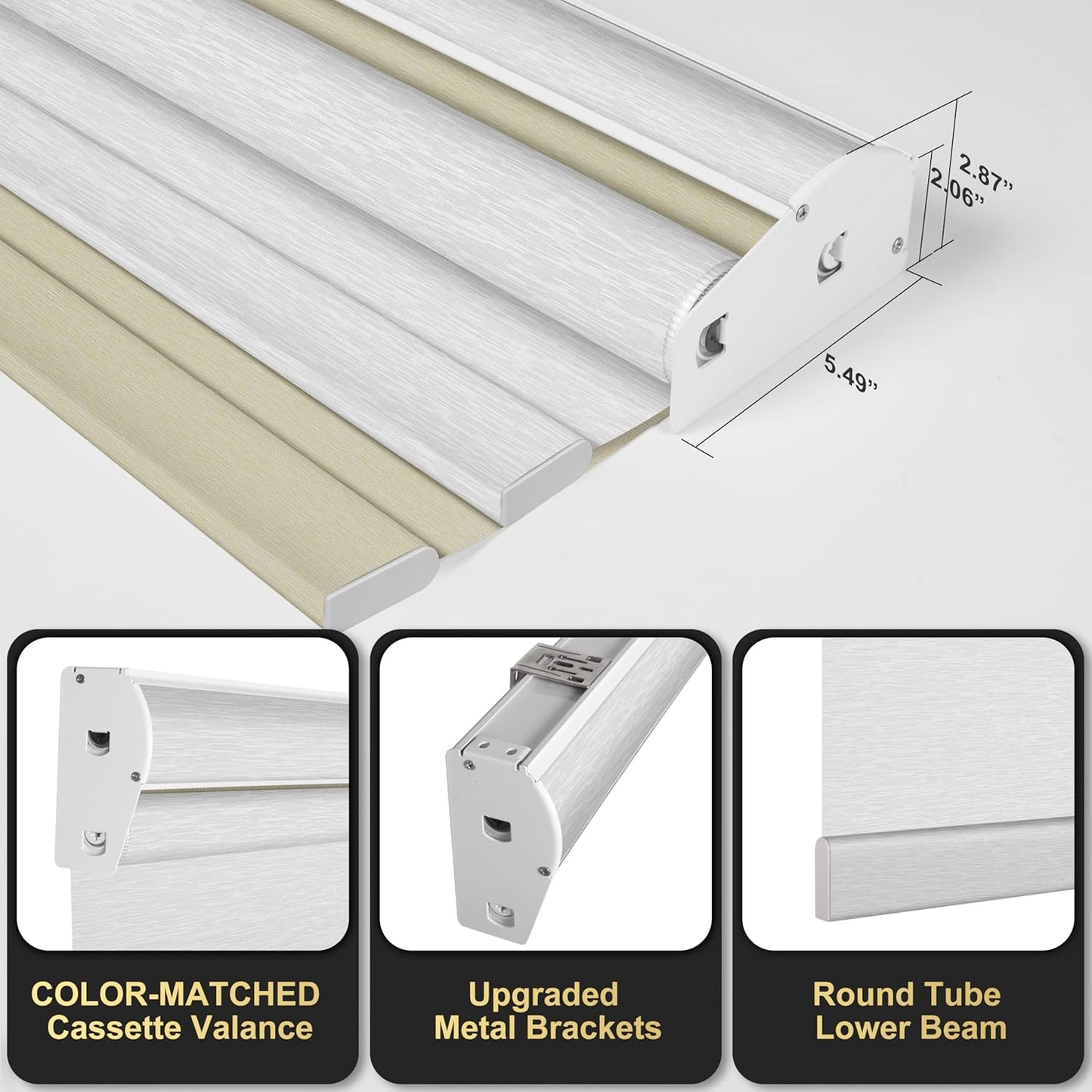 BERISSA Cordless Dual Roller Shades with Cassette Valance,Double Window Shades Blackout and Light Filtering Shades,Day and Night Roller Shades for Home Office Door.Beige and White.33 W x 48" H