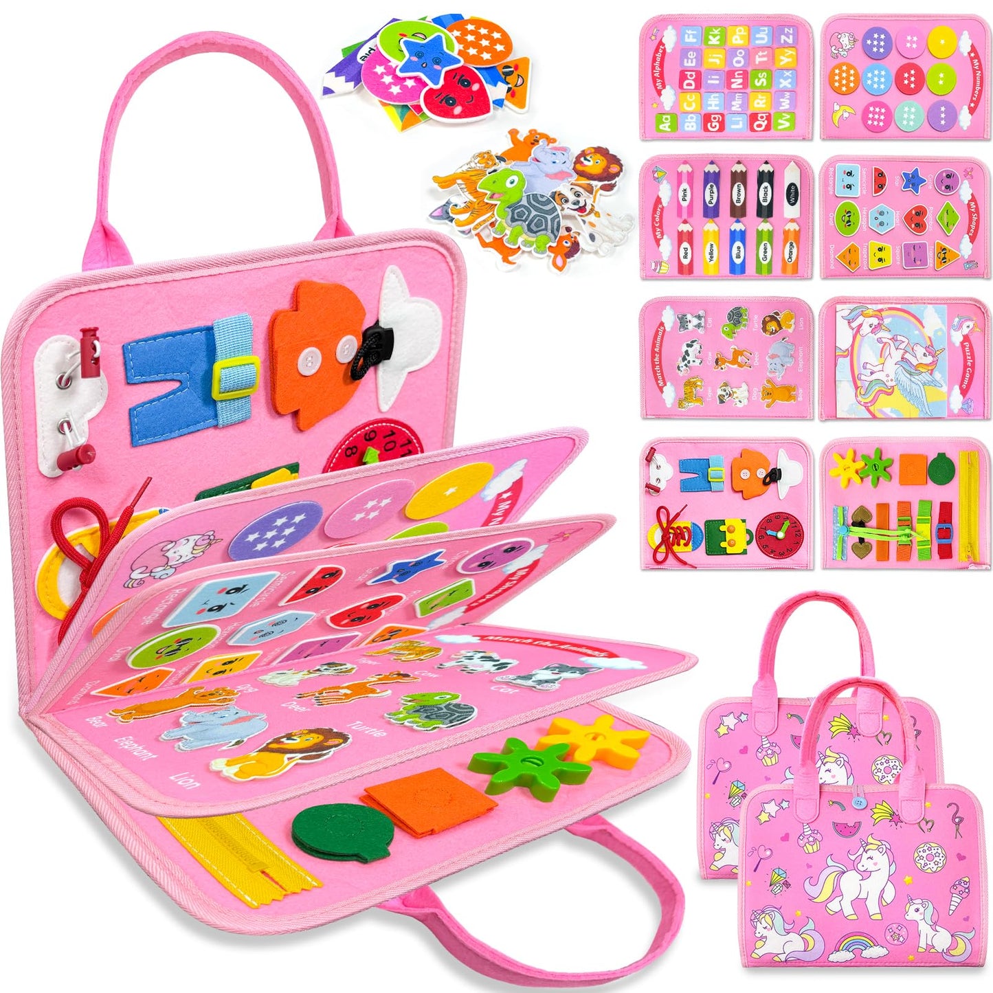 Walenty Busy Board Montessori Toys for Toddler Girl Birthday Gifts, Busy Book Sensory Learning Toys for Toddlers, Educational Activities Airplane Car Travel Toy for Girls