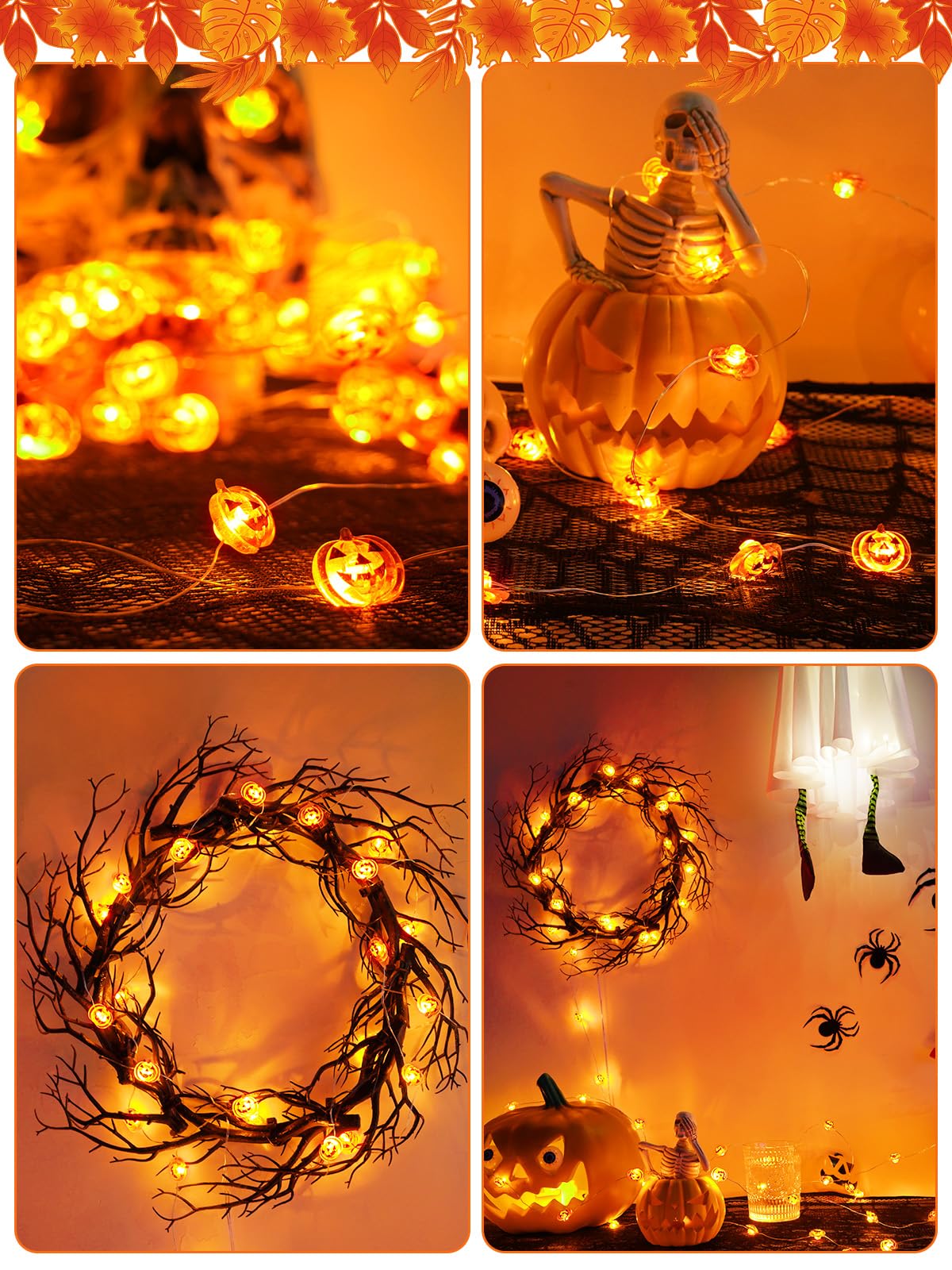 Halloween Fairy Lights Battery Operated 15Ft 40Led Orange Pumpkin String Lights 8 Modes With Remote  Warerproof Twinkle Lights With Timer For Indoor And Outdoor Halloween Decorations For Party Holiday
