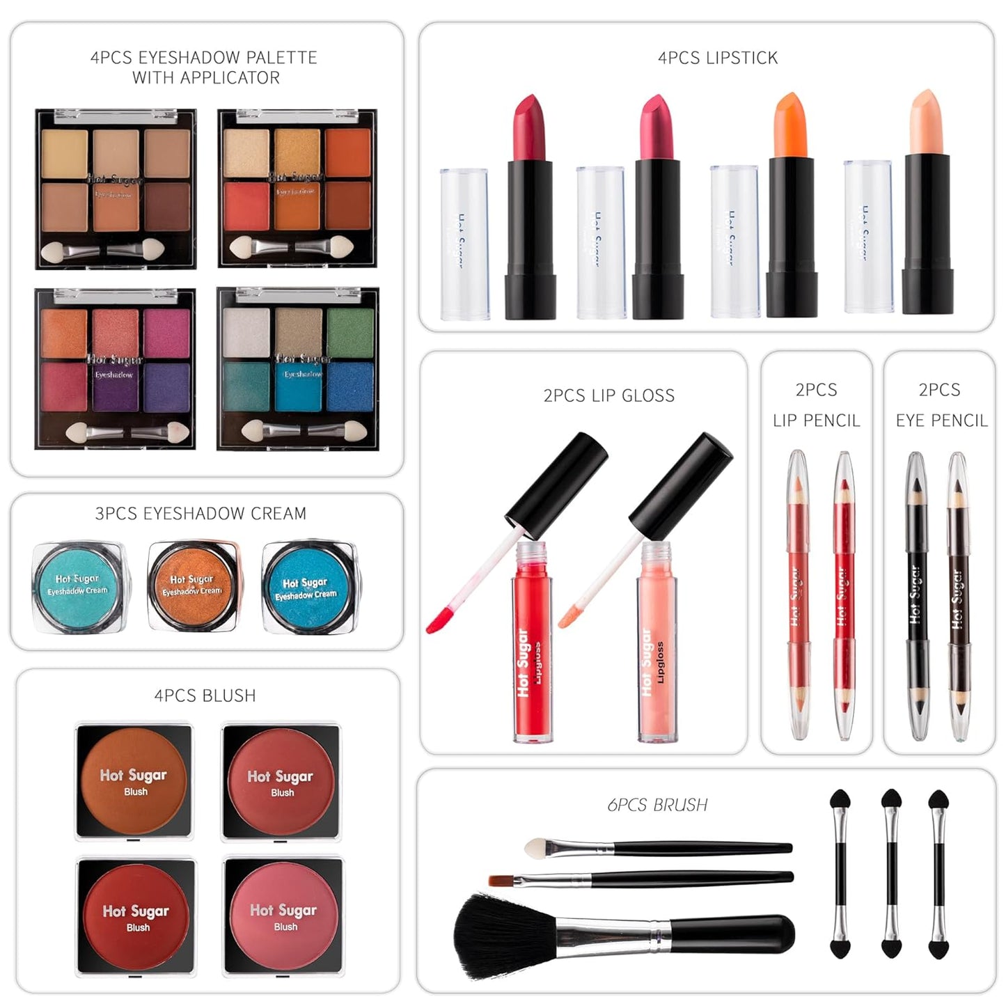 Hot Sugar Makeup Kit for Girls 10-12, Teen Girls Makeup Set for Beginners With Eye Shadow Palette, Blush, Lip Gloss, Brush, Mirror (Black Bubble)