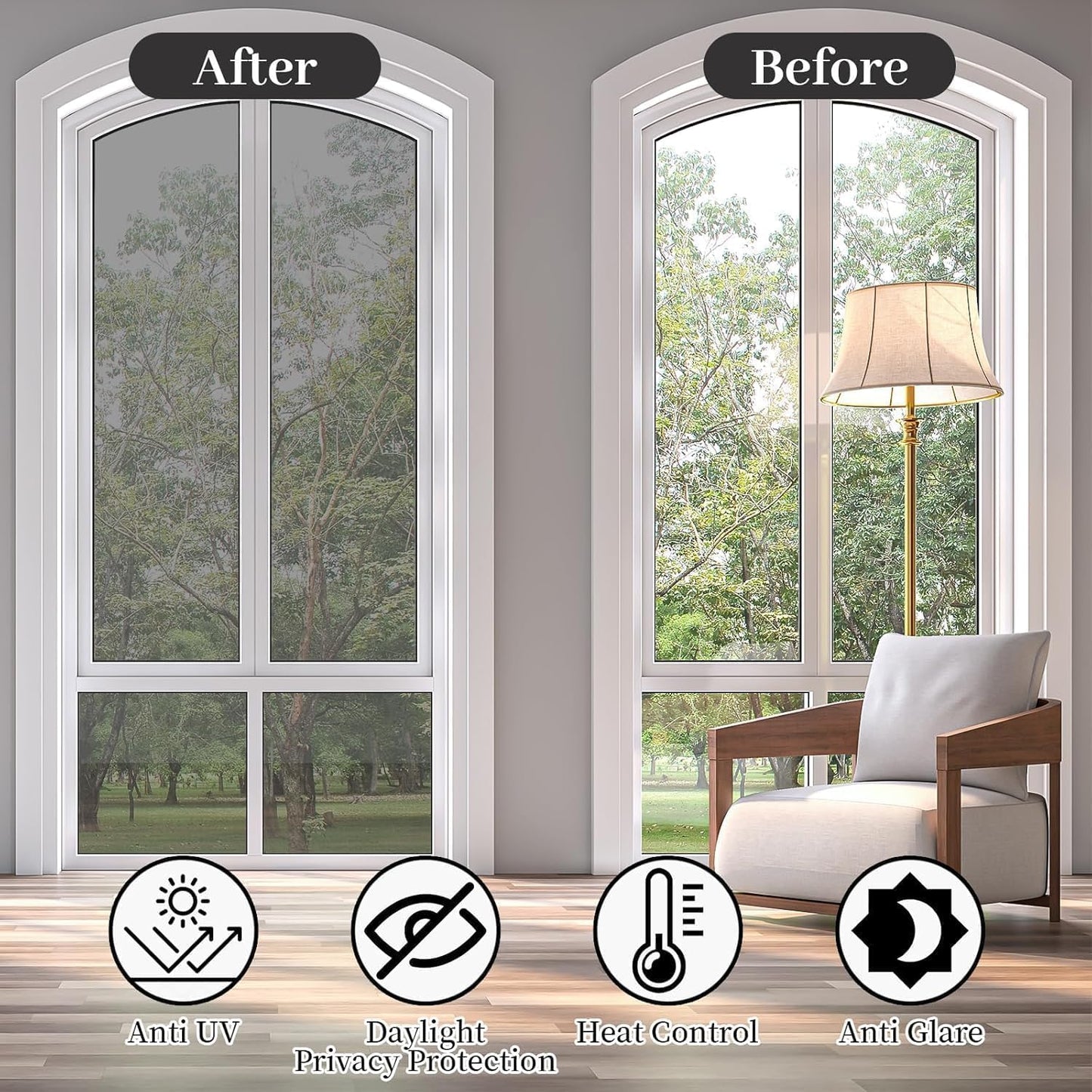 Niviy One Way Privacy Window Film See Out Not in Window Tint for Home Heat Blocking Anti UV Glass Door Mirror Reflective Window Film for Home Office (Silver 35.4" x 118")