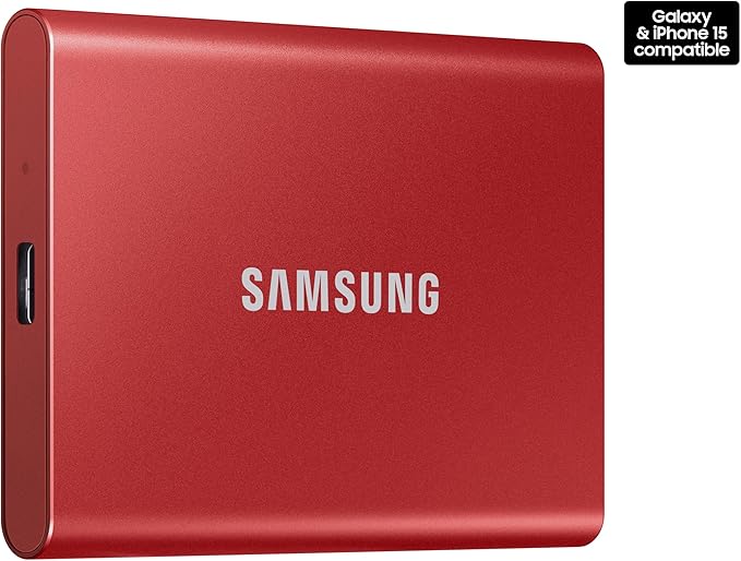 SAMSUNG T7 Portable SSD, 1TB External Solid State Drive, Speeds Up to 1,050MB/s, USB 3.2 Gen 2, Reliable Storage for Gaming, Students, Professionals, MU-PC1T0R/AM, Red
