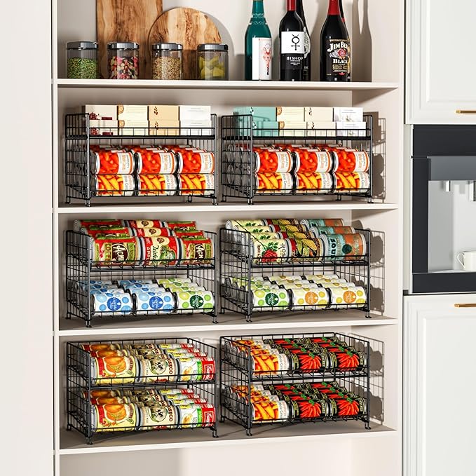 JKsmart Adjustable Can Rack Organizer, Stackable Can Storage for Kitchen Pantry Cabinet, 2-Tier Can Holders for Food, Multifunctional Can Dispenser for Snacks Soda-3 Pack