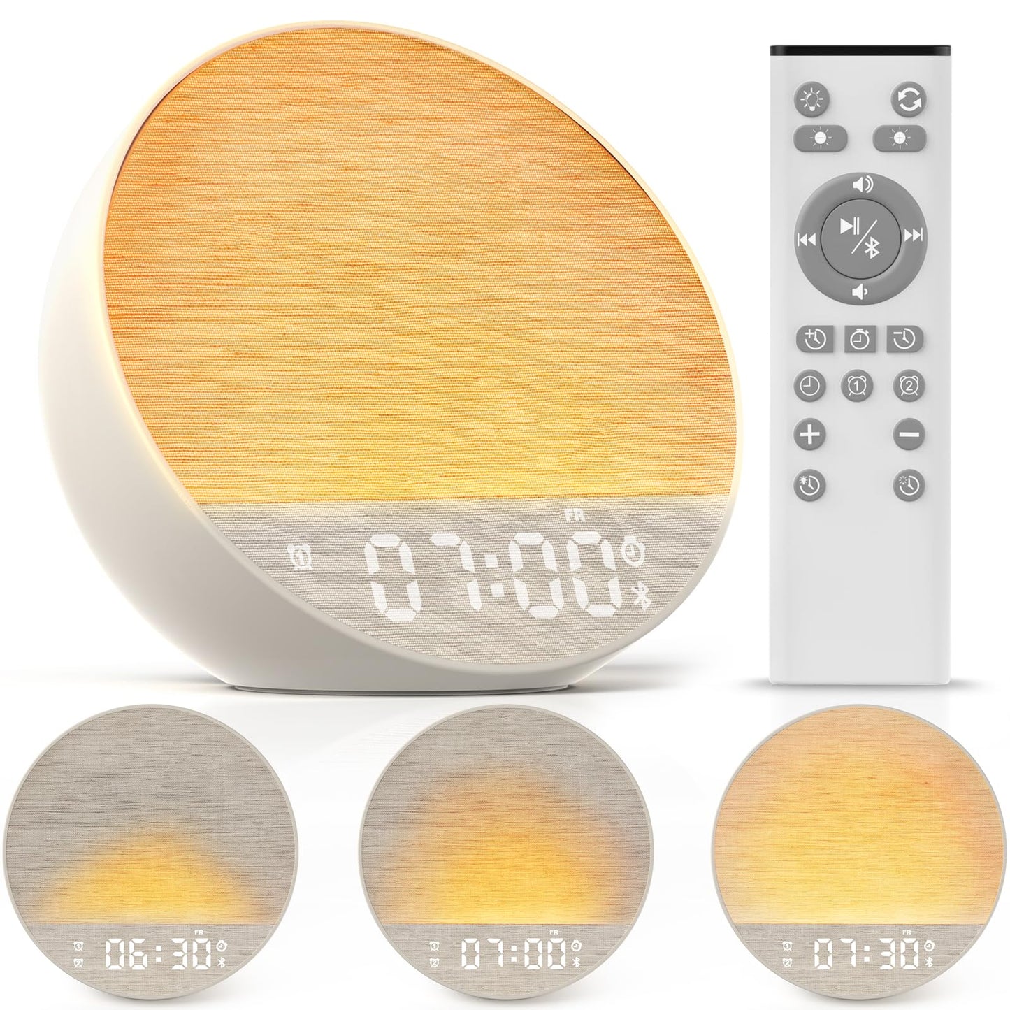 Tap-to-Snooze Sunrise Alarm Clock with Sound Machine, 36 Sounds White Noise Machine for Sleeping Adults, Gradual Sunrise Clock with Bluetooth Speaker & Remote Control, 15-Color Night Light丨Beige