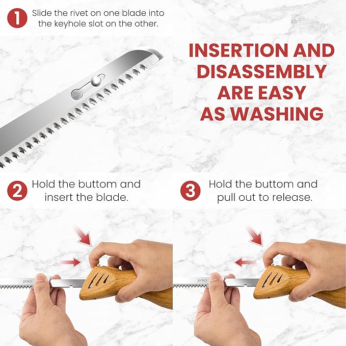 Electric Knife - Carving Knife Set, Easy-Slice Serrated Edge Blades for Meat, Bread, Turkey, Ribs, Fillet, DIY, Ergonomic Handle + 2 Blades for Raw & Cooked Food New Upgrade(Faux Wood)