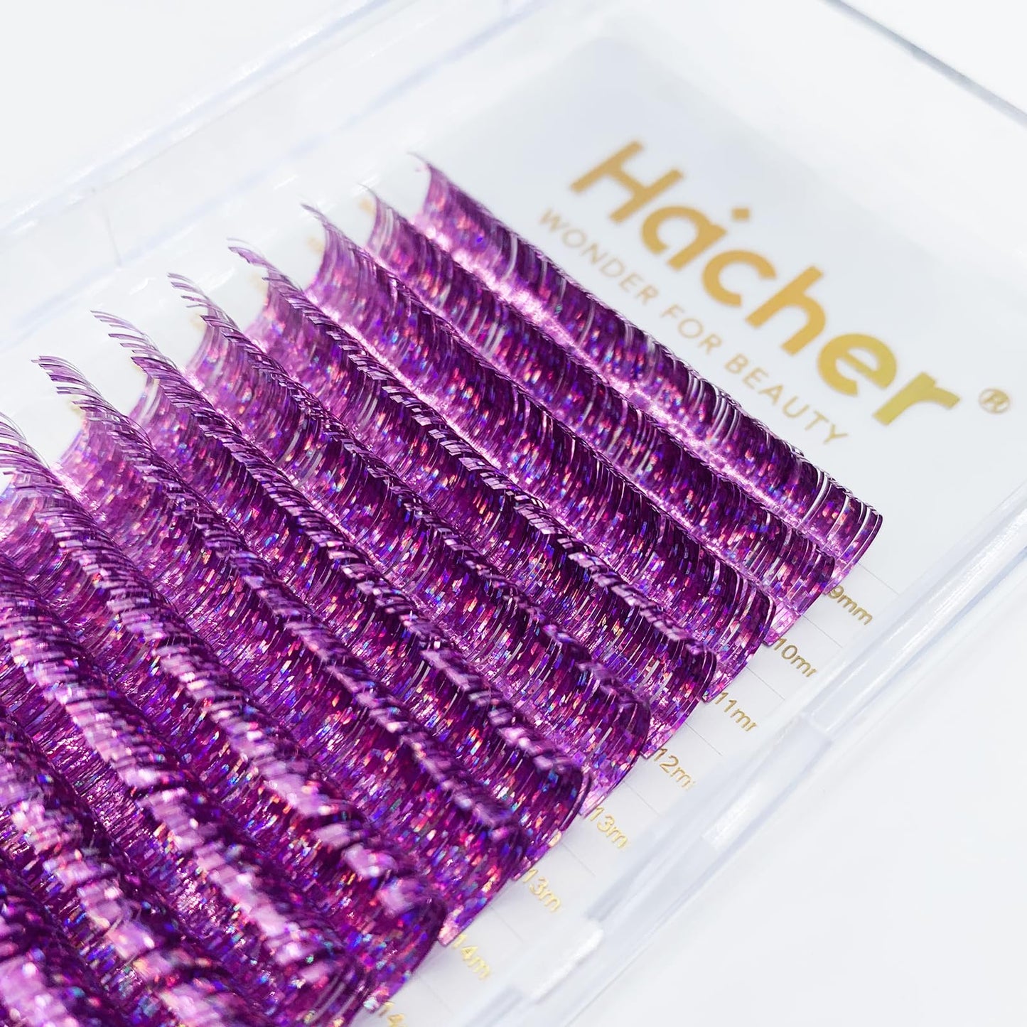 HAICHER Holographic Lash Tinsel, Colored Lash Extensions CC Curl 9-18mm Mixed Lash Trays (Purple, Volume)
