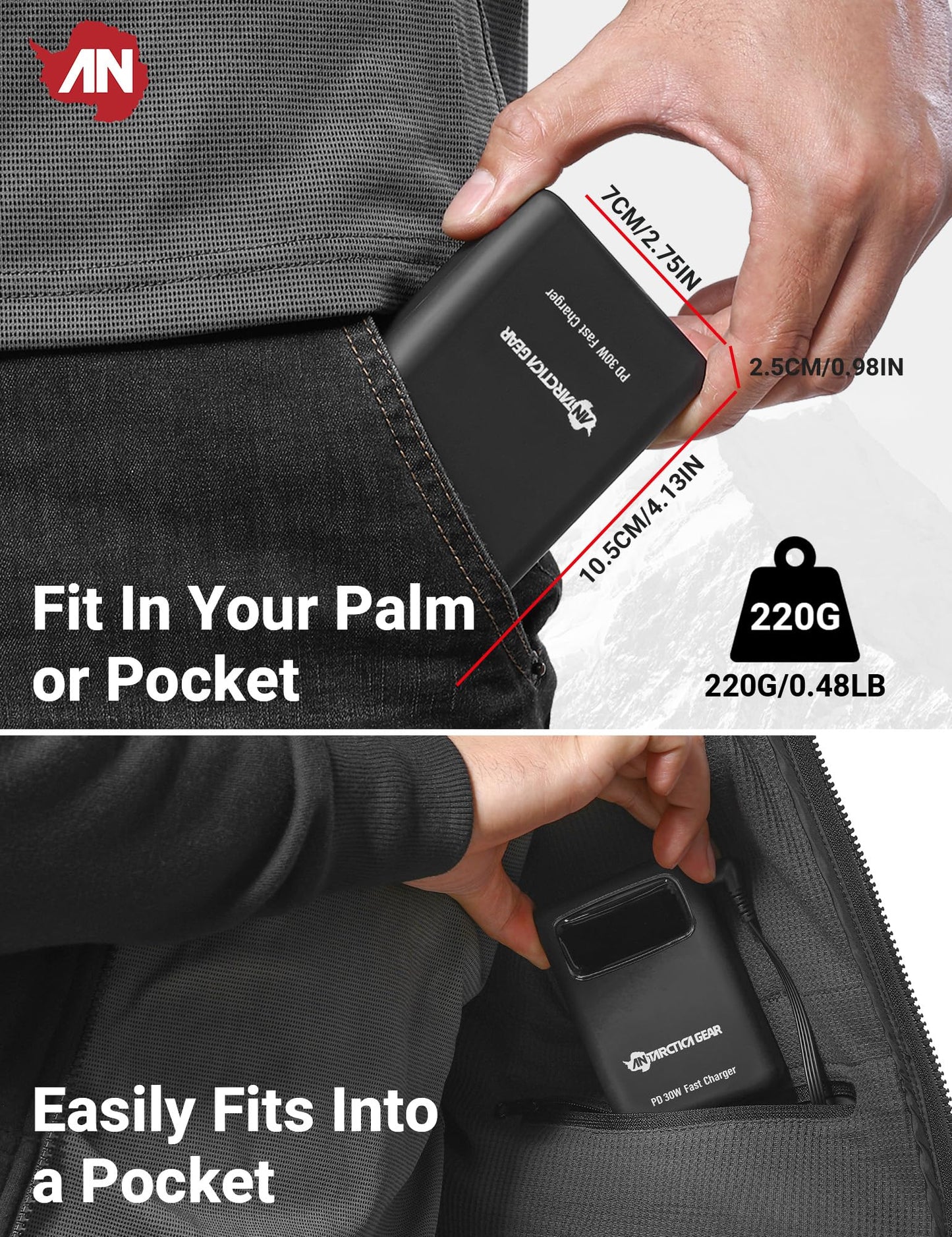 ANTARCTICA GEAR 15000mAh 12V Portable Battery, PD 30W and QC 4.0 Fast Charger Battery, LED Display Rechargable Power Bank for Heated Vests/Jackets/Hoodies ect