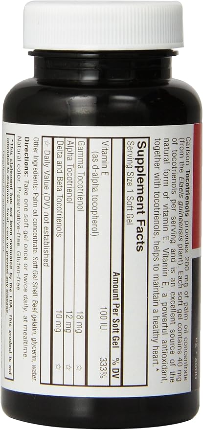 Carlson Labs Tocotrienols With Natural Vitamin E, 180 Softgels