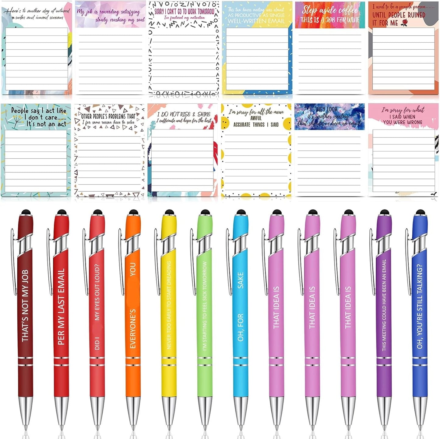 Geyee 24 Pcs Funny Sticky Notes with Funny Pens Fun Notepads for Adults Coworkers Nurse 3 x 4 Inch to Do List Notepads with Sayings Pen for Lab Week Gifts Teacher Office Supplies