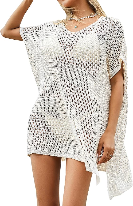 BreathSunny Womens Swimsuit Cover Up Dresses V Neck Cap Sleeve Plus Size Bikini Swimwear Bathing Suit 2024