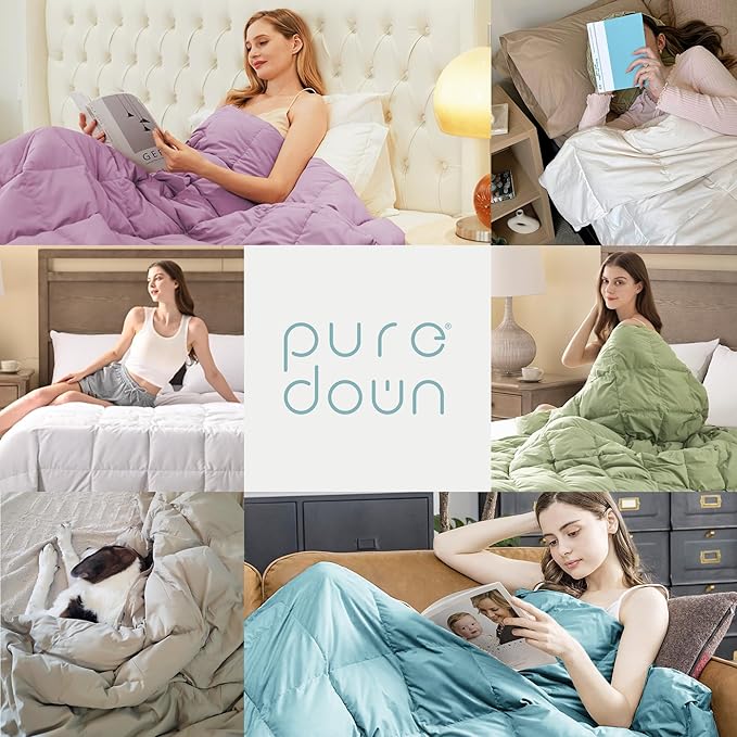 puredown® King Size Blanket for Bed, Ultra Soft Lightweight Down & Feather Fill, All Season Blanket, Machine Washable, 88"X108", Sea Blue