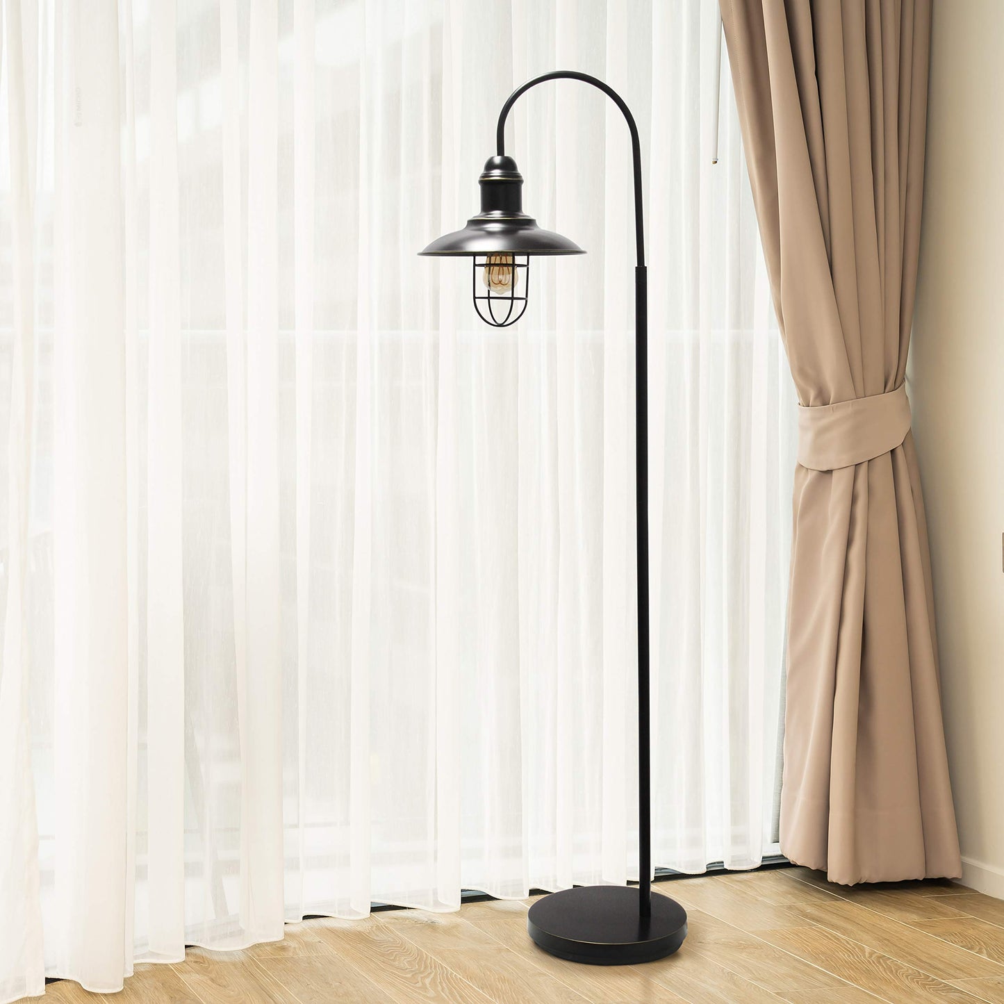 Elegant Designs Rustic Open Cage Floor Lamp, Metal, 19.25inL x 12inW x 64inH, Restoration Bronze, Model LF1032-RBZ