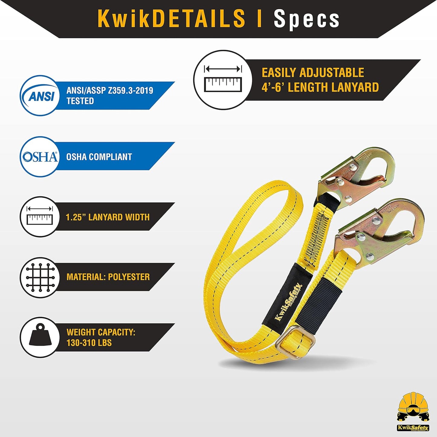 KwikSafety - Charlotte, NC - Copperhead Safety Lanyard [KIT] Single Leg No Shock Absorber ANSI OSHA Work Positioning Lanyard