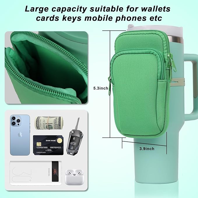 MLKSI Water Bottle Zipper Pouch for Stanley Cup Accessories, Two Layers Cute Storage Bags for Stanley Tumbler with Handle