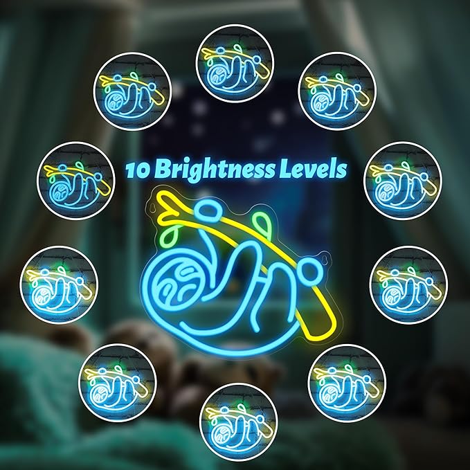 Sloth Neon Sign, Sloth Lamp Wall Decor, Dimmable Birthday Party Decorations for Home, Patio, Garden, Bars, Restaurants, Hotels, Stores, Clubs, Ideal Gift for Friends, Family and Kids