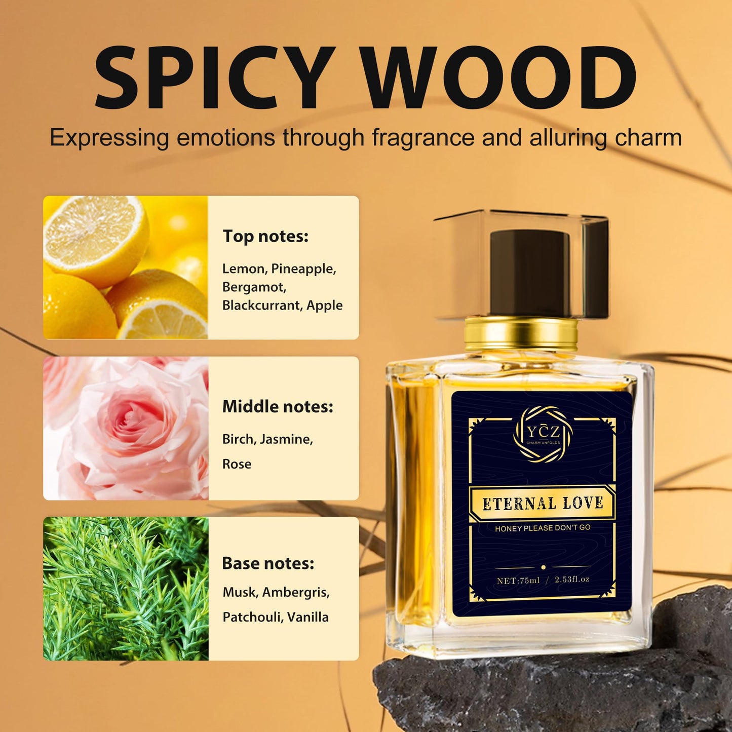 Ycz Carnival Perfume Men Eau de Parfum Spray - Spicy Wood Lasting Vanilla Fragrance-Ideal Long-Lasting Men Perfumes, Carnival Cologne For Special Occasions Daily Elegance, 2.6oz(75ml)