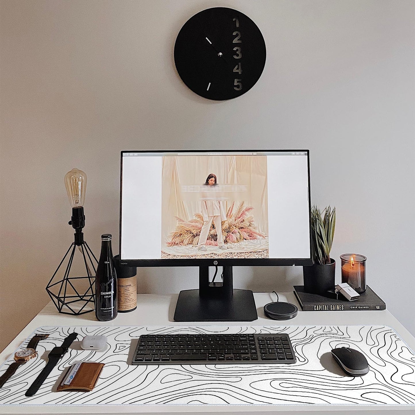 Topographic Mouse Pad XL - Large Extended Desk Mat for Gaming, Black and White Minimalist Keyboard Pad for Office & Home