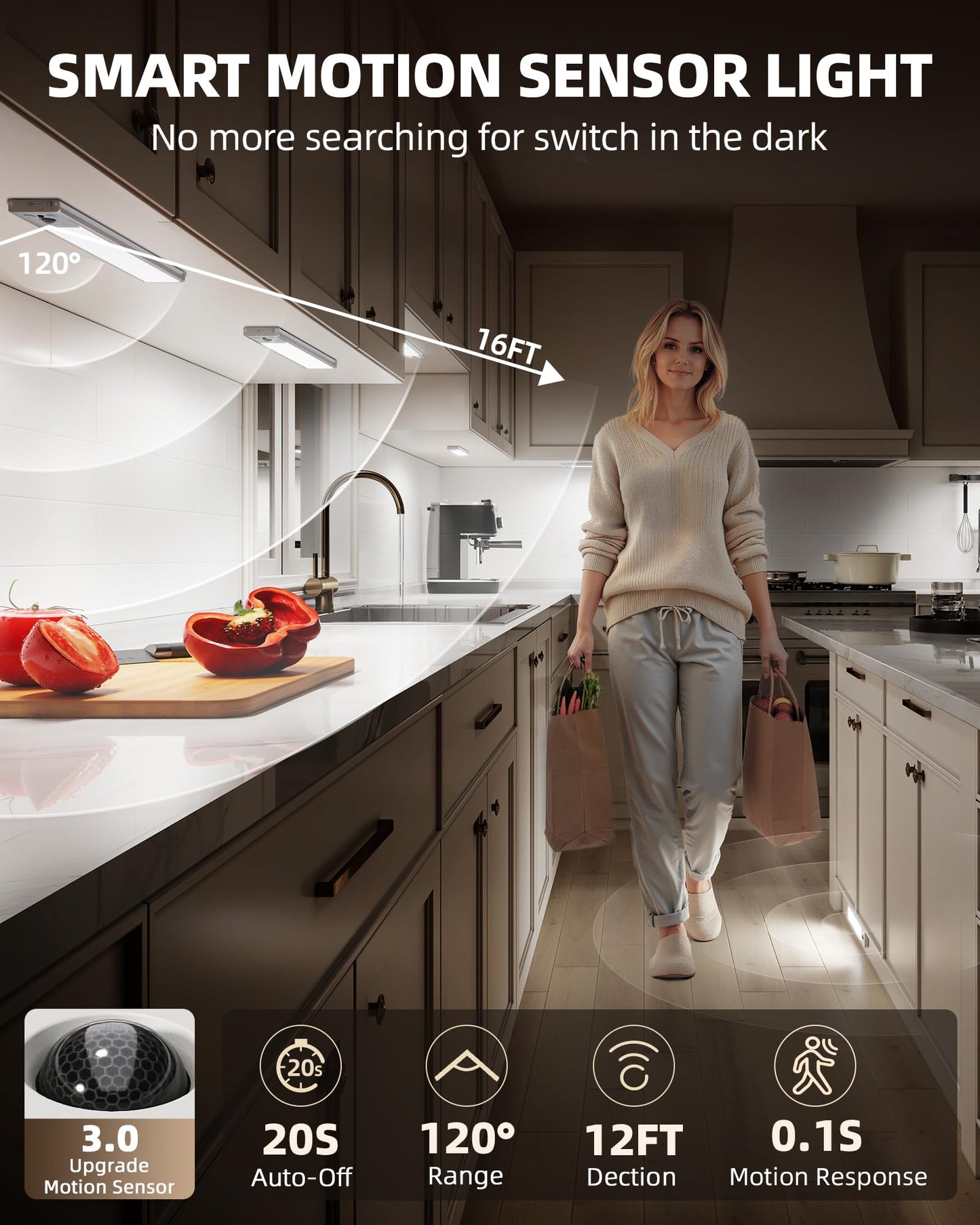 Ezvalo 5 Pack Under Cabinet Lighting  4000Mah Rechargeable Motion Sensor Light  16.5Inch Magnetic Closet Lights With Dimmable & 3 Color Temps  Wireless Motion Activated Lights With Remote For Kitchen