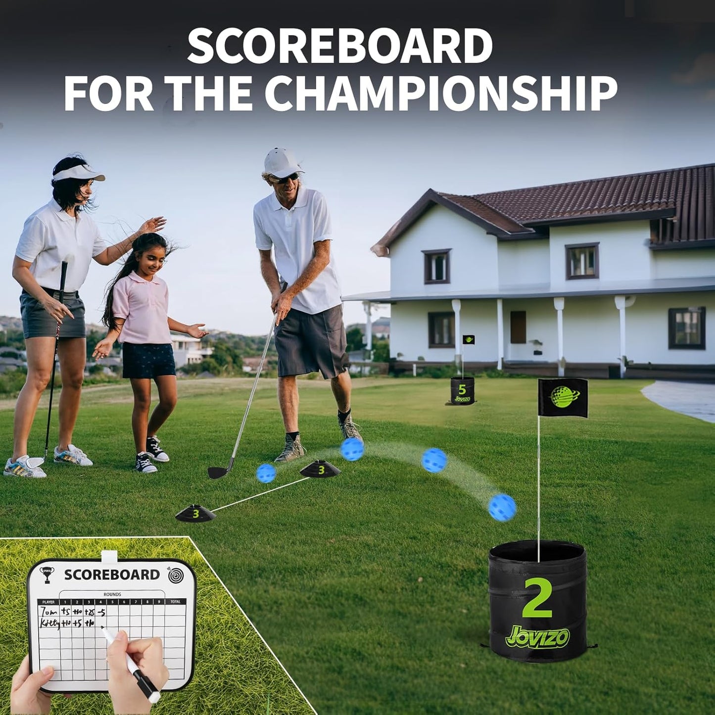 Golf Chipping Game with 1 Club & 6 Holes, Portable Golf Set for Adults Kids, Outdoor Indoor Sports Practice Toy for Family Play Yard, Backyard, Lawn, Beach