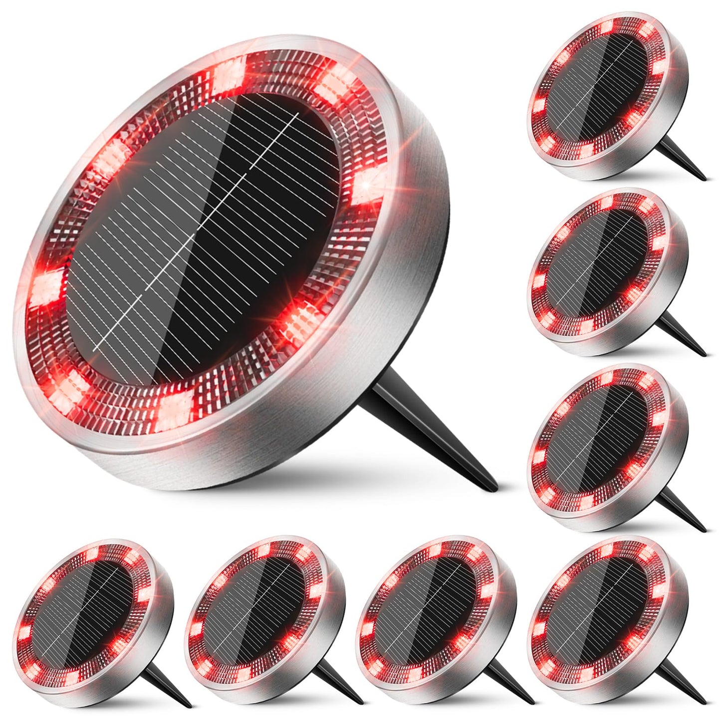 Peasur Mini Solar Ground Lights Outdoor  8 Pack Flat Solar Powered Disc Lights  Ip68 Waterproof  Anti-Rust  Landscape Lighting For Pathway Garden Yard Lawn Walkway Landscape Driveway  Red