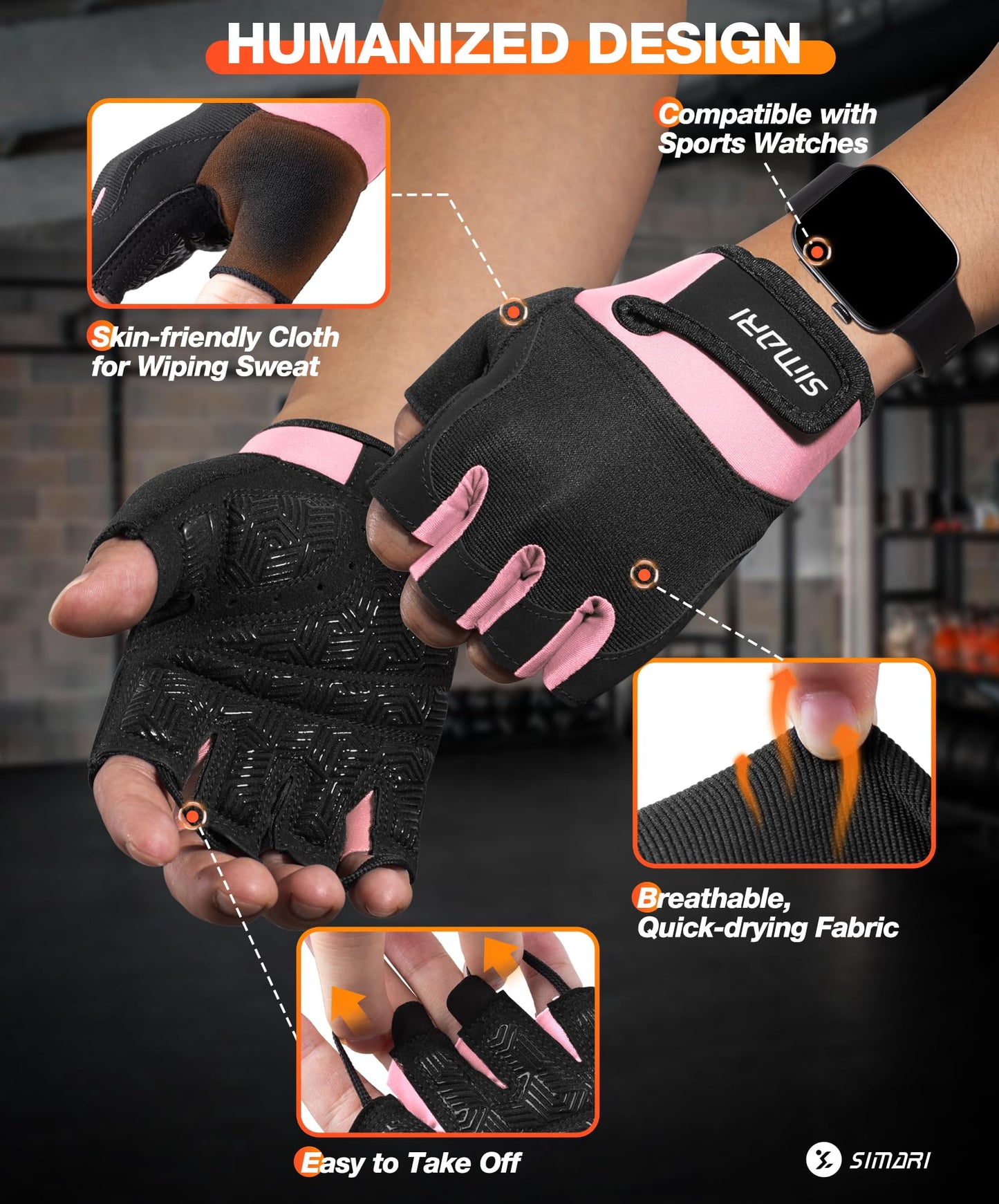 SIMARI Breathable Workout Gloves for Men & Women, Weight Lifting Gloves with Padded, Grip, Full Palm Protection, Gift for Gym Exercise, Cycling, Weightlifting Training, Fitness, Pink, Size S