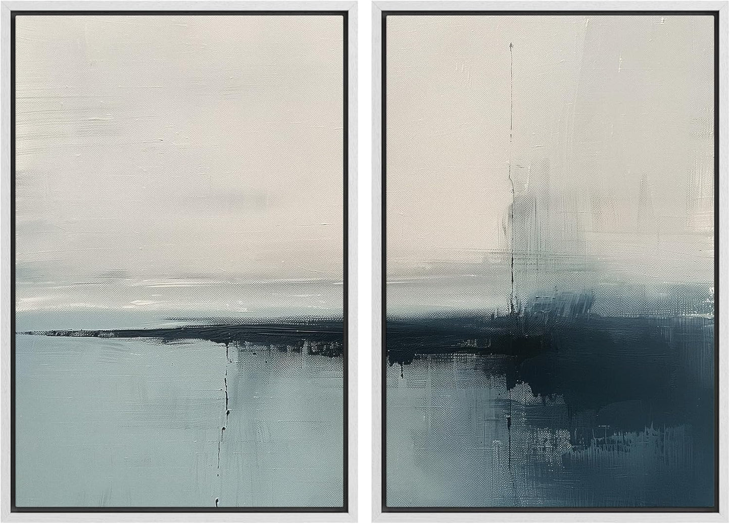 SIGNWIN Framed Canvas Print Wall Art Modern Blue Ocean-Inspired Coastal Abstract Serene Neutral Tones with Subtle Patterns Illustrations Decorative for Living Room, Bedroom, Office - 16"x24"x2 White