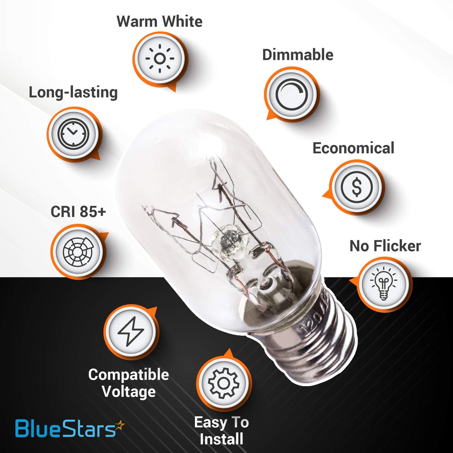 BlueStars E12 T20 25W Incandescent Bulbs 2700K Warm White Light 8 Count As Pictured for Salt Lamps & Night Lights
