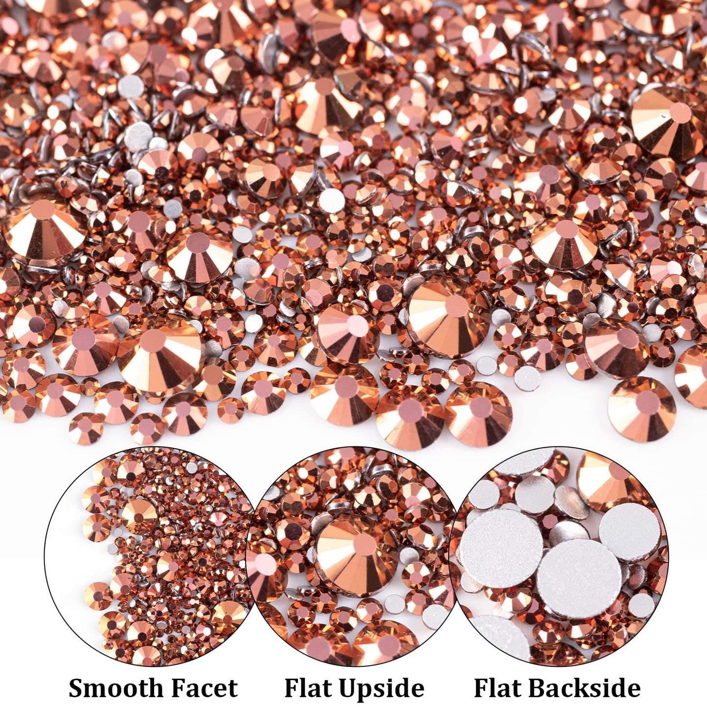 Two Packs of Flatback Rhinestones 4520 Pcs Colorful Nail Art Rhinestones Flatback Crystal Colorful+Rose Gold Rhinestone with Pic