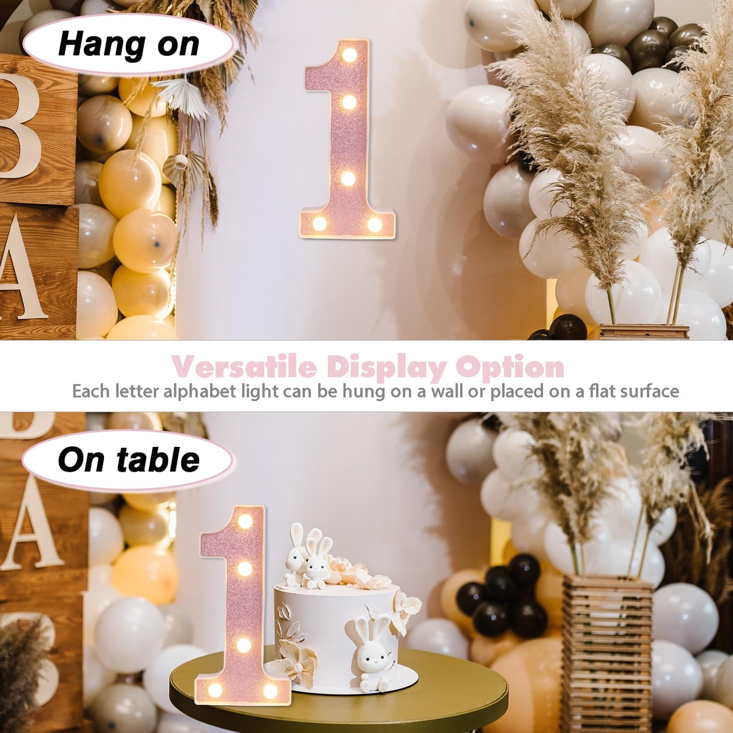 DyingSwan LED Marquee Number 1, 8.58 Inch Battery Powered Light Up Decor, Pink Glitter, Plastic Material