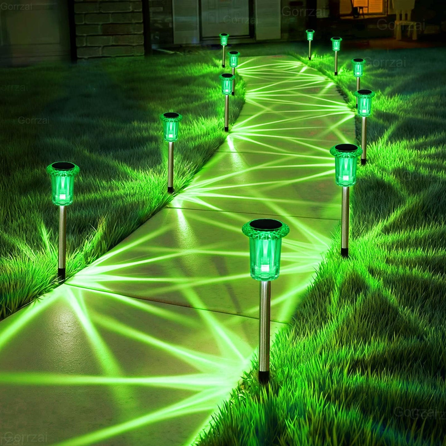 Gorrzai St Patricks Day Decorations Solar Lights Outdoor 10 Pack Solar Pathway Lights Green Halloween Decorations Waterproof Yard Lighting for Driveway Garden Walkway Path Landscape Lawn
